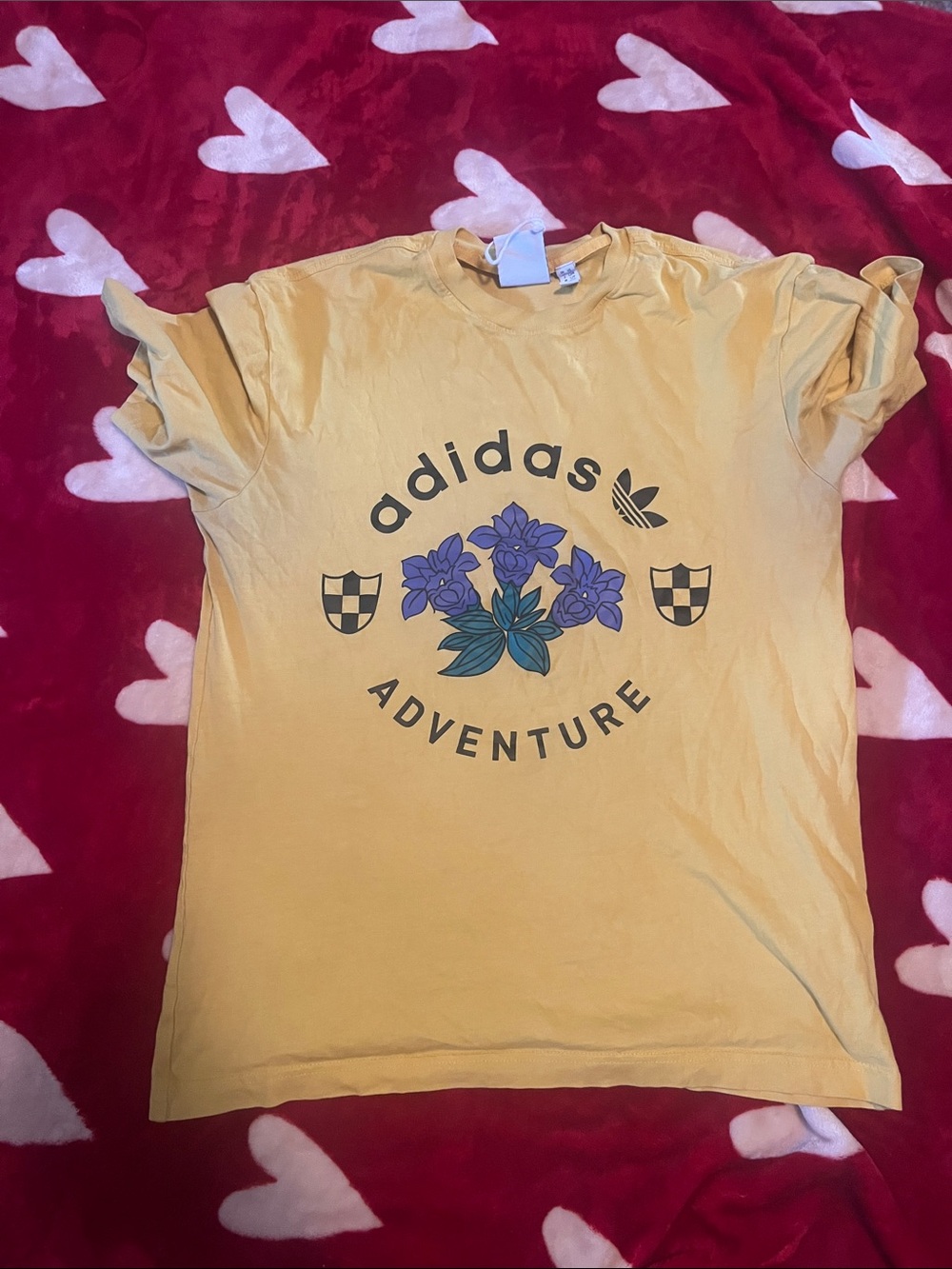 adidas Yellow Tee with Purple Floral Graphic